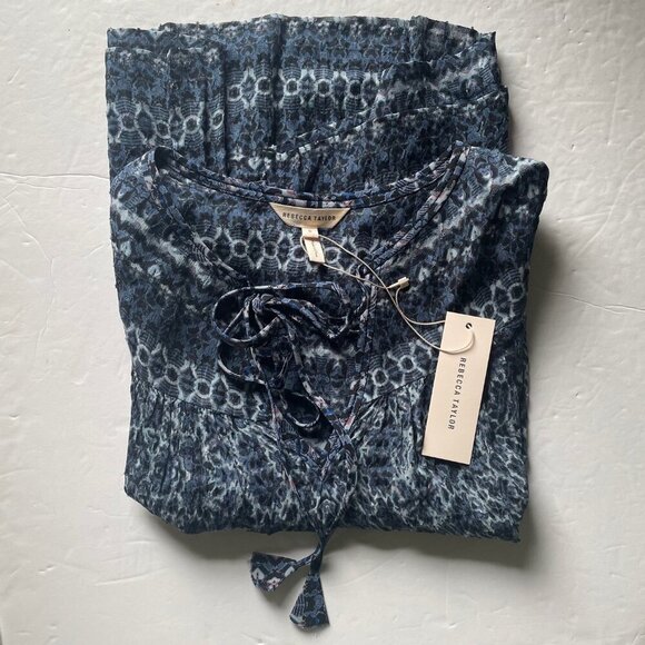 Rebecca Taylor Peasant Blouse Womens 0 Blue Sleeveless Paisley Silk Cotton Top - Picture 7 of 8